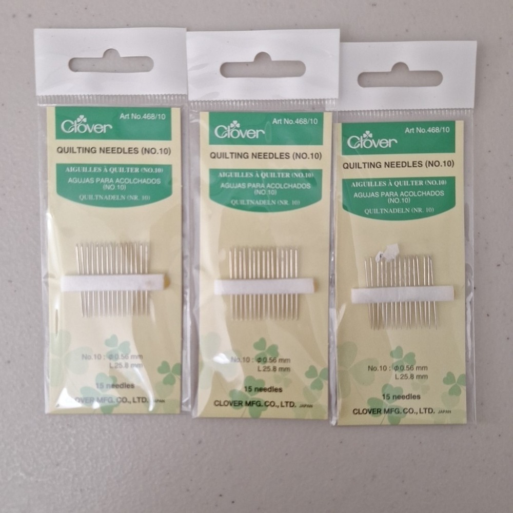 Clover Quilting Needles No.‎ 10 (15 per pack) Art No. 468/10, Set Of 3